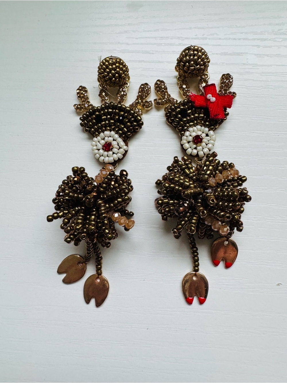 Beaded Reindeer Christmas Earrings | Statement Holiday Dangle Earrings 4”